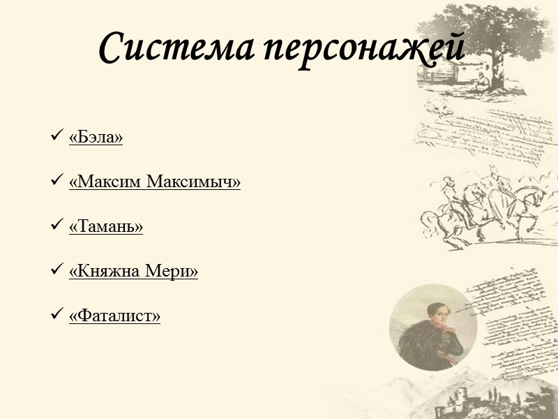 Система персонажей  «Бэла»   «Максим Максимыч»   «Тамань»   «Княжна
